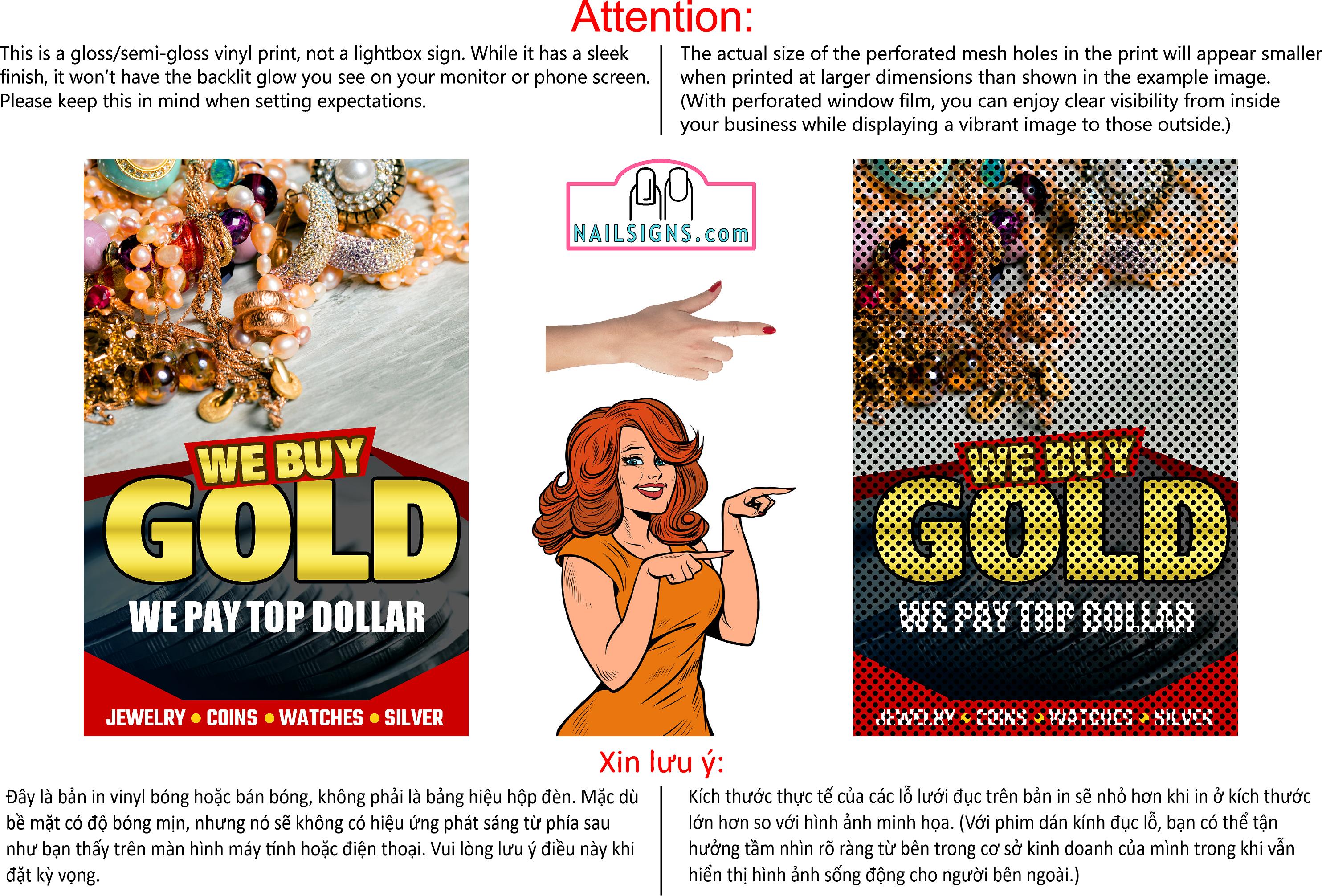 Pawn Shop 04 Perforated Mesh One Way Vision See Through Window Vinyl Buy Gold Silver Jewelry Sign Salon Vertical