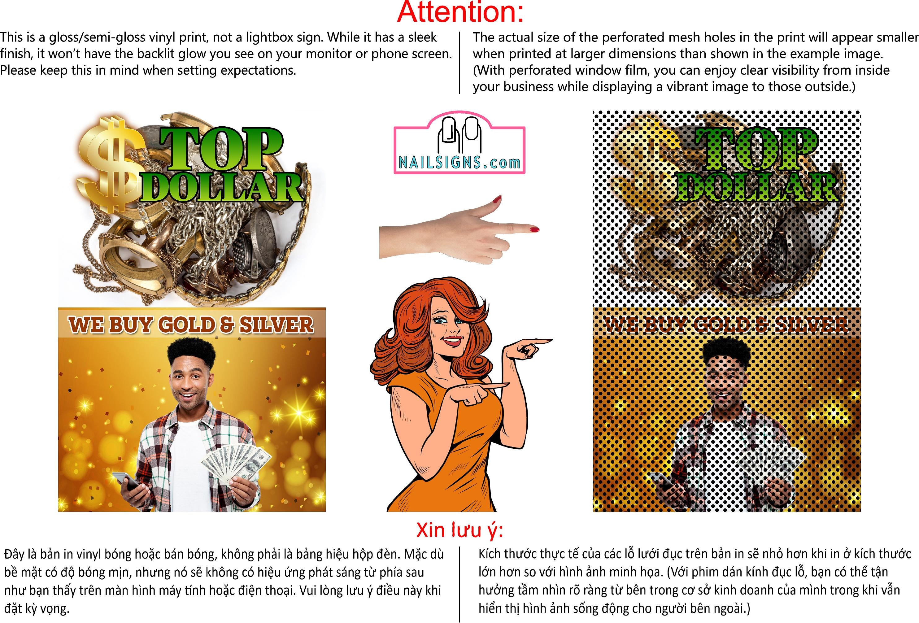 Pawn Shop 05 Perforated Mesh One Way Vision See Through Window Vinyl Buy Gold Silver Jewelry Sign Salon Vertical