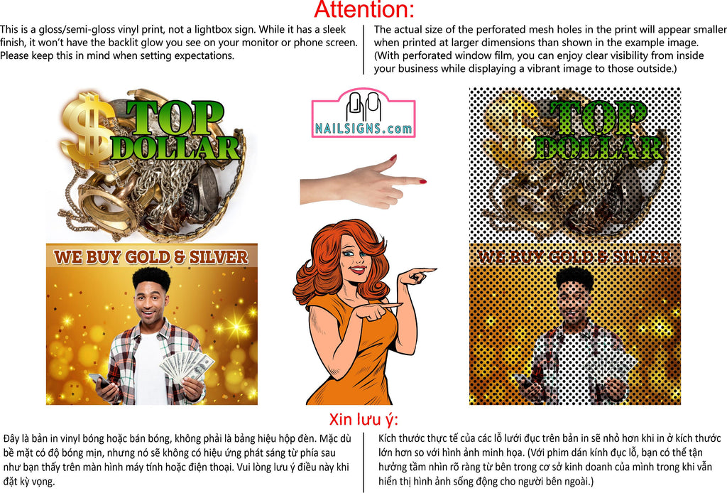 Pawn Shop 05 Perforated Mesh One Way Vision See Through Window Vinyl Buy Gold Silver Jewelry Sign Salon Vertical