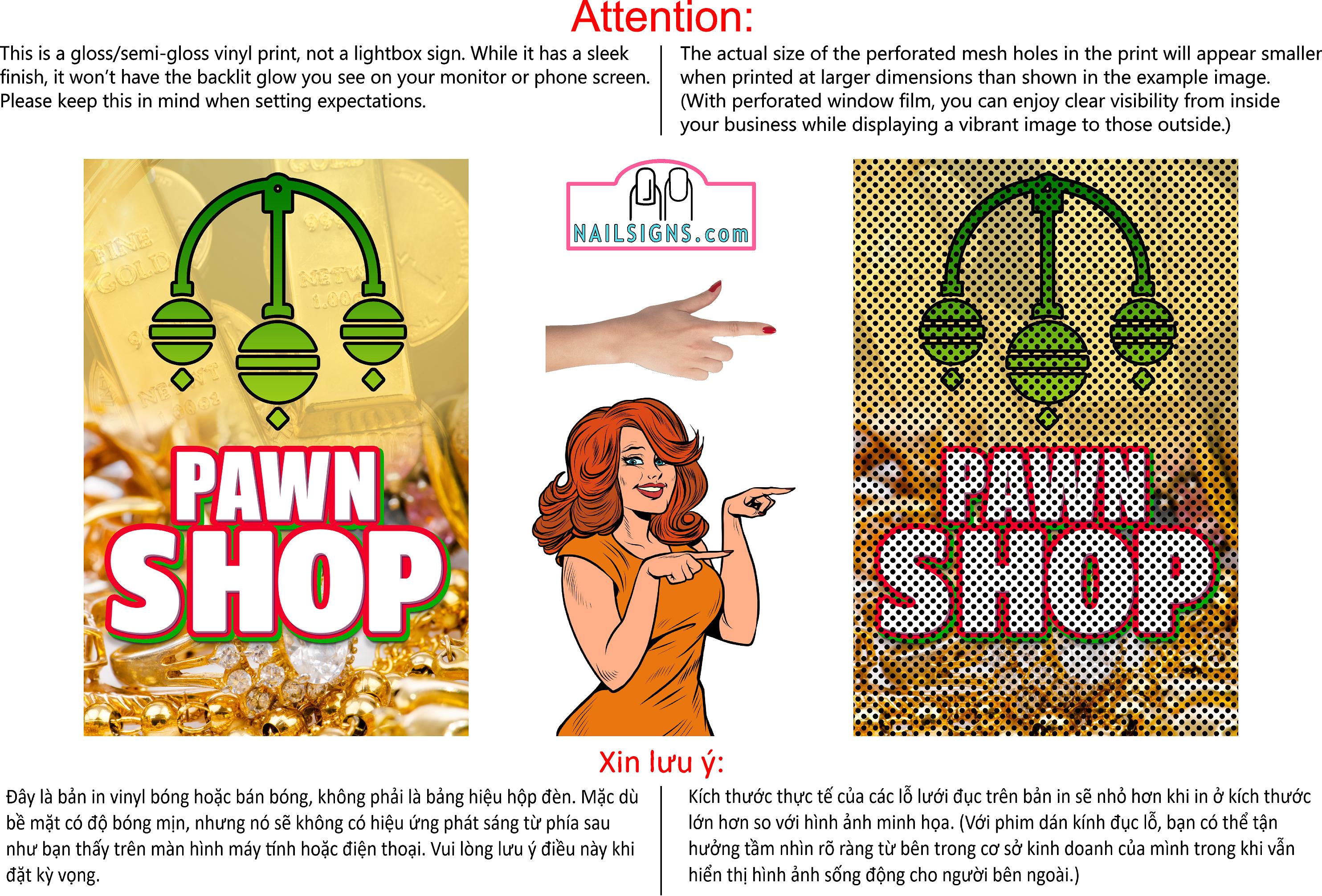 Pawn Shop 08 Perforated Mesh One Way Vision See Through Window Vinyl Buy Gold Silver Jewelry Sign Salon Vertical