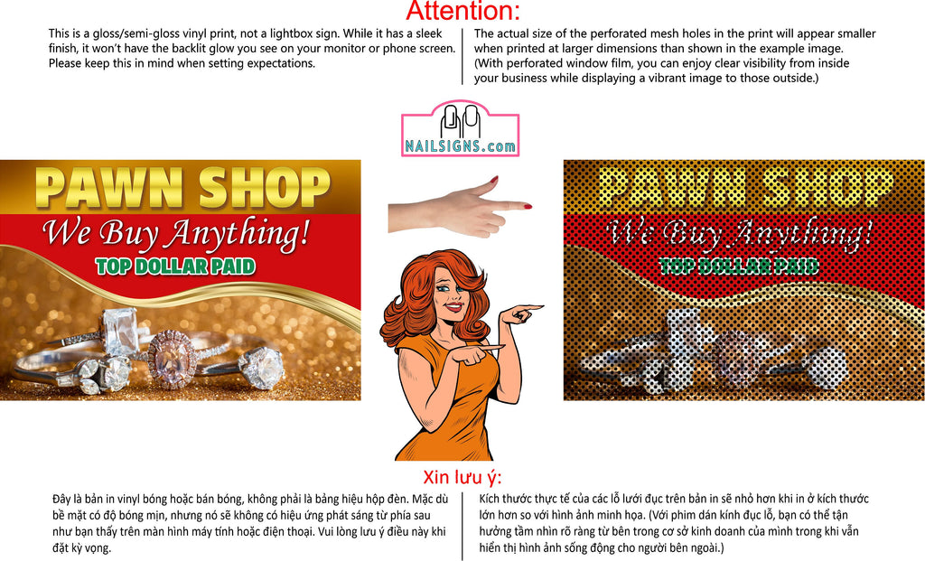 Pawn Shop 09 Perforated Mesh One Way Vision See Through Window Vinyl Buy Gold Silver Jewelry Sign Salon Horizontal