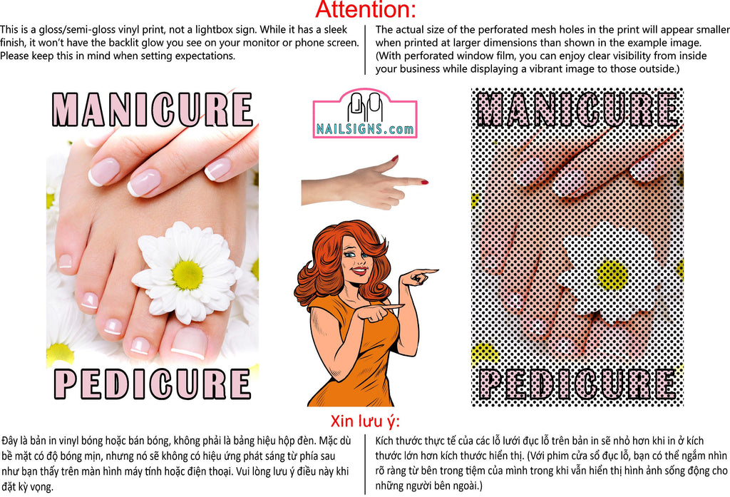 Pedicure & Manicure 15 Perforated Mesh One Way Vision Window Vinyl Nail Salon See Through Sign Vertical