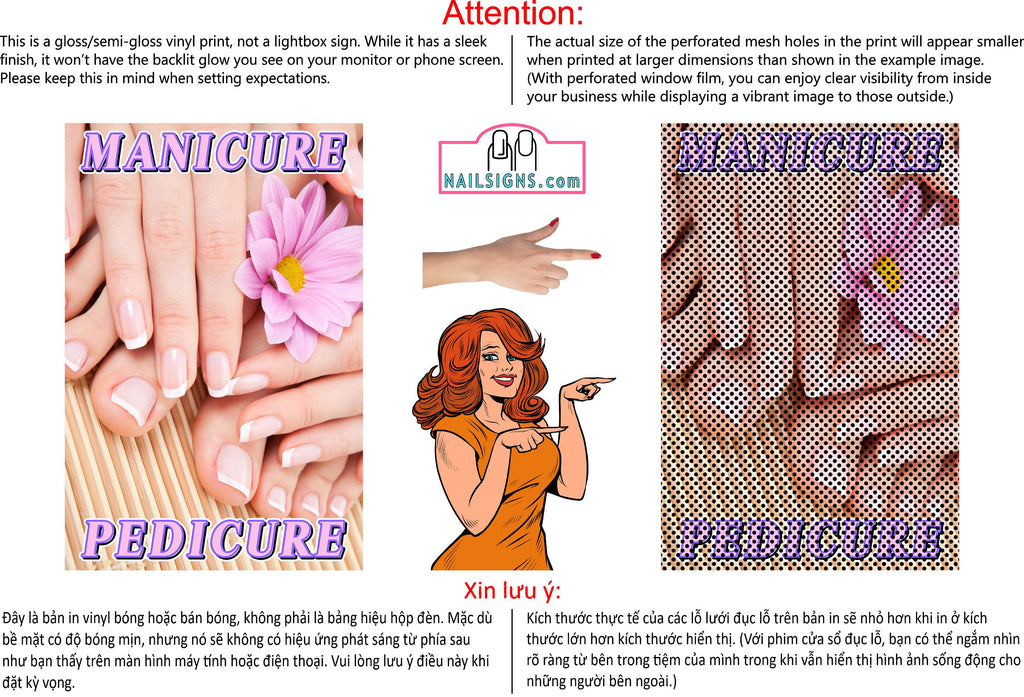 Pedicure & Manicure 18 Perforated Mesh One Way Vision Window Vinyl Nail Salon See Through Sign Vertical