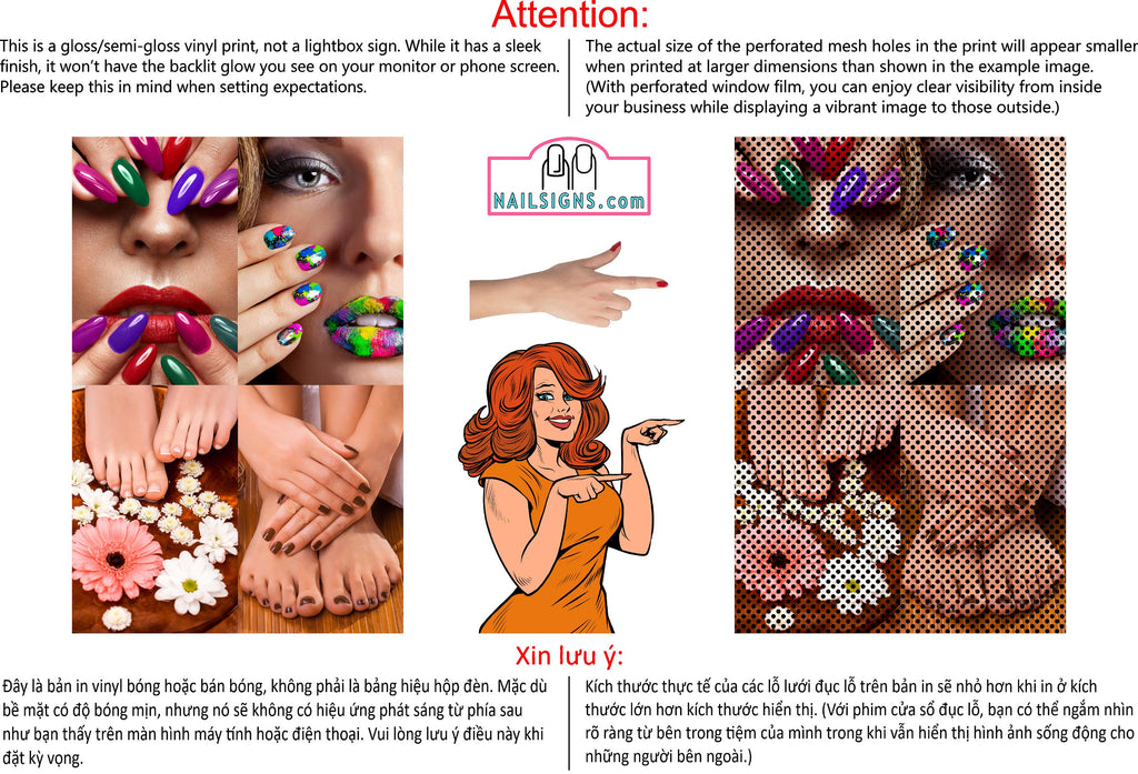 Pedicure & Manicure 21 Perforated Mesh One Way Vision Window Vinyl Nail Salon See Through Sign Horizontal (Copy)