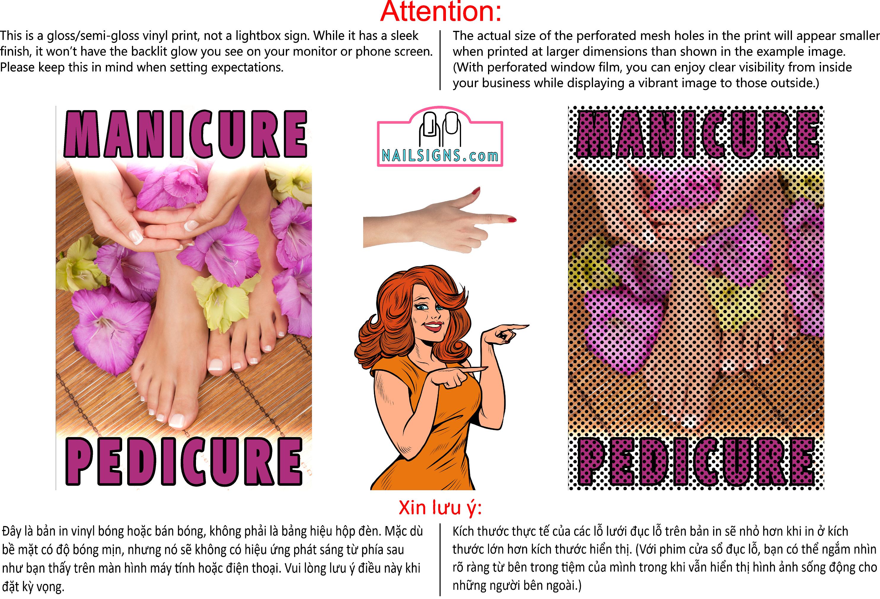 Pedicure & Manicure 06 Perforated Mesh One Way Vision See-Through Window Vinyl Nail Salon Sign Vertical