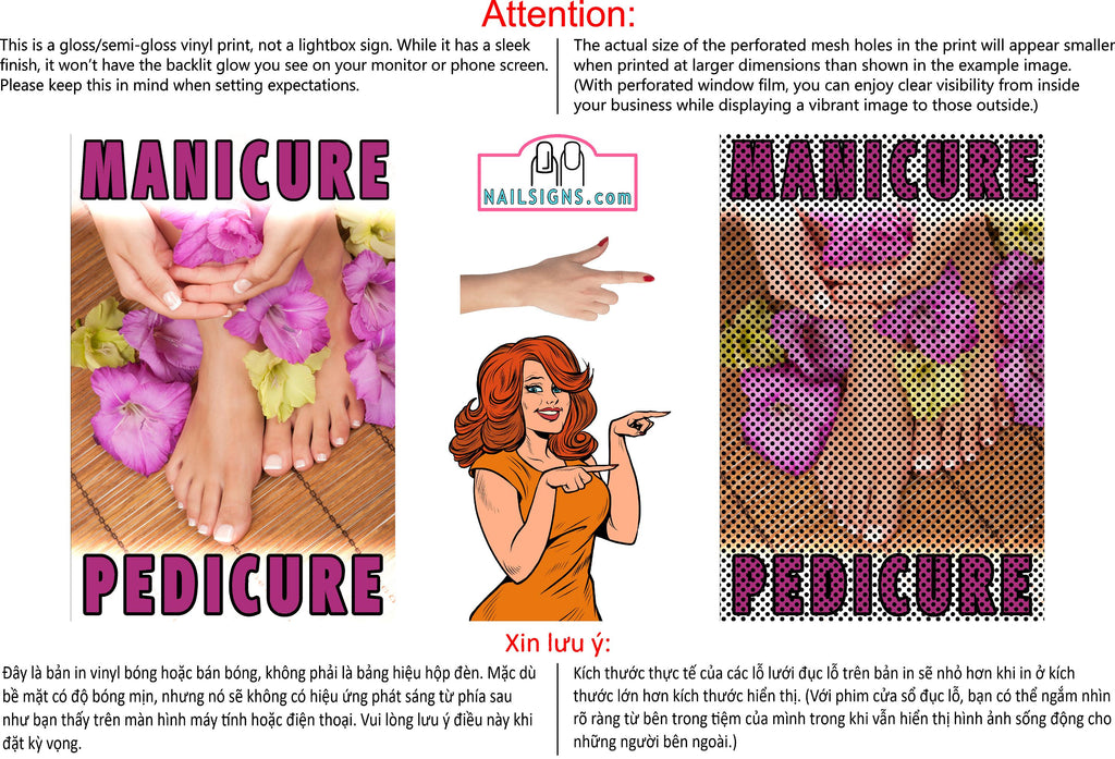 Pedicure & Manicure 06 Perforated Mesh One Way Vision See-Through Window Vinyl Nail Salon Sign Vertical