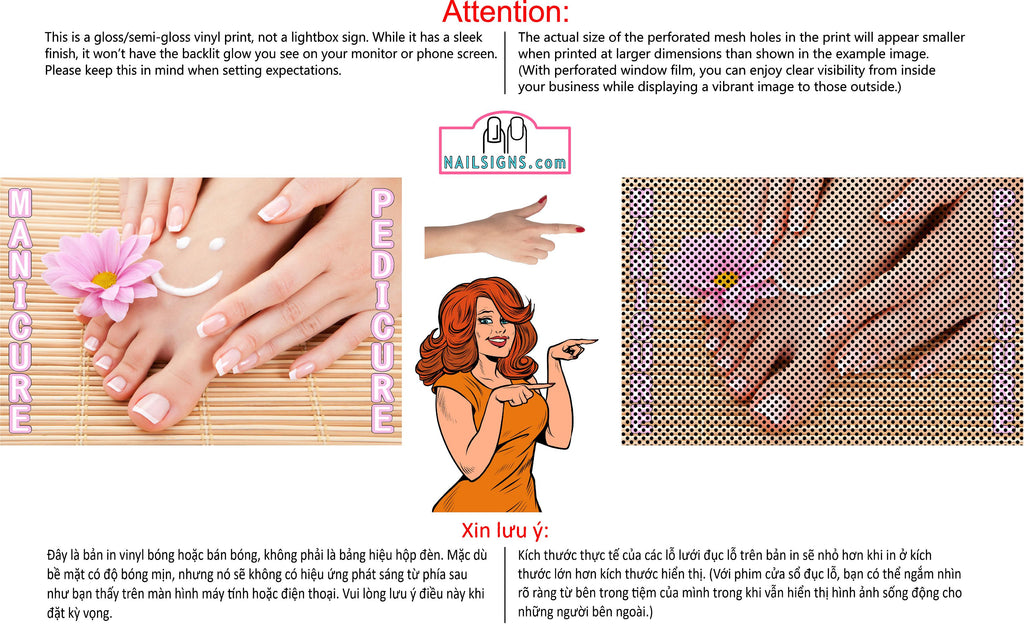 Pedicure & Manicure 01 Perforated Mesh One Way Vision See-Through Window Vinyl Salon Sign Horizontal