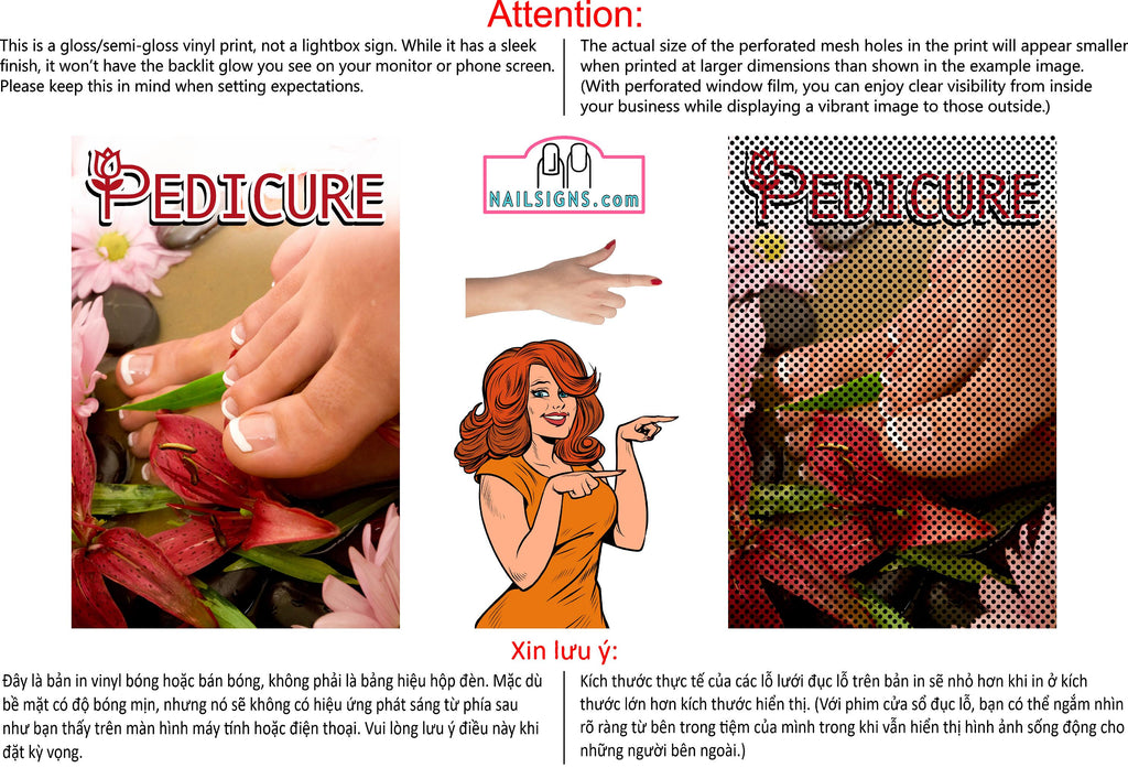 Pedicure 12 Perforated Mesh One Way Vision See-Through Window Vinyl Nail Salon Sign Vertical