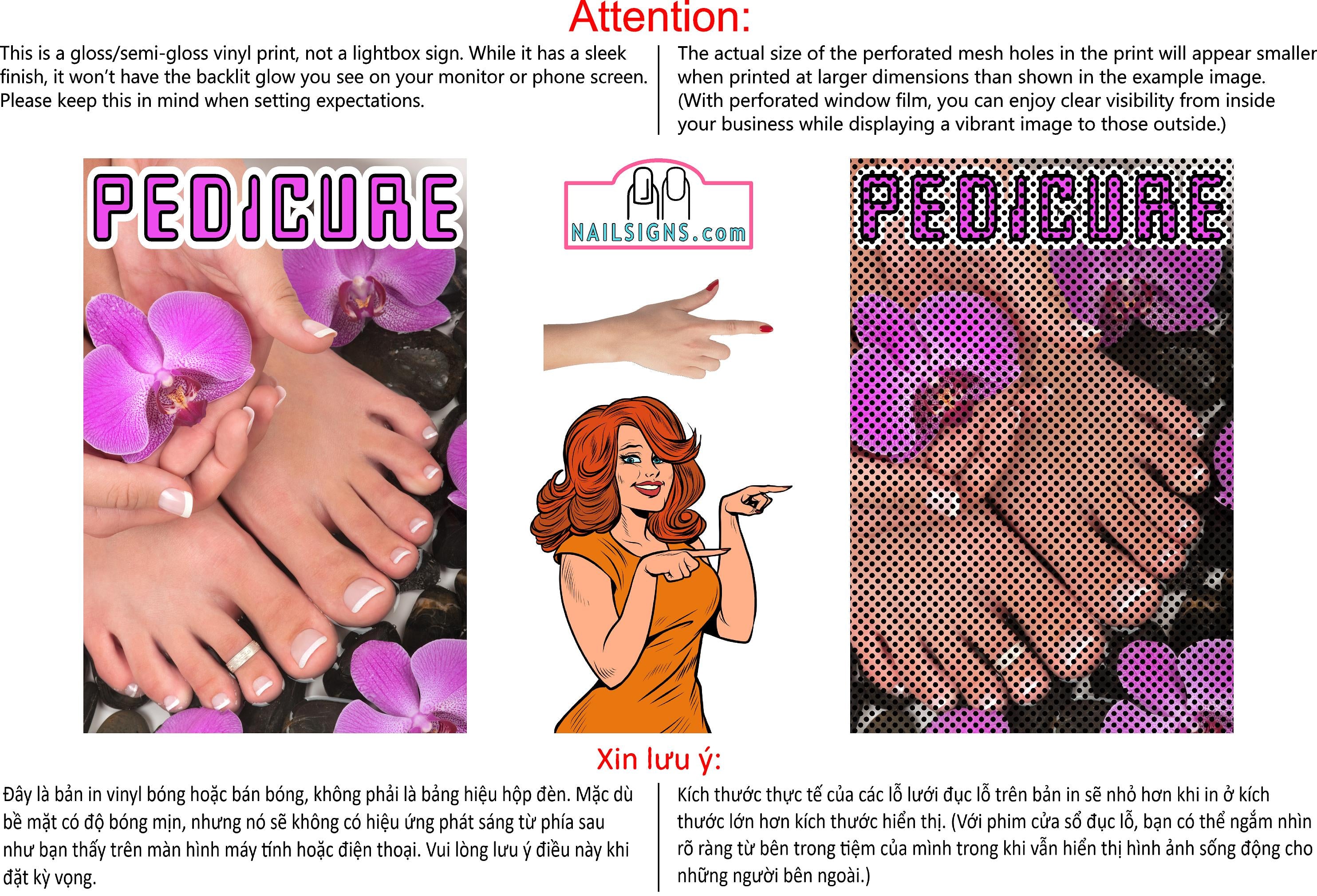 Pedicure 13 Perforated Mesh One Way Vision See-Through Window Vinyl Nail Salon Sign Vertical