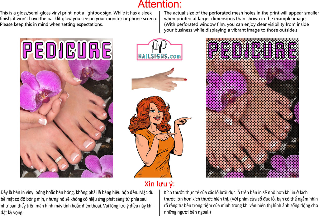 Pedicure 13 Perforated Mesh One Way Vision See-Through Window Vinyl Nail Salon Sign Vertical