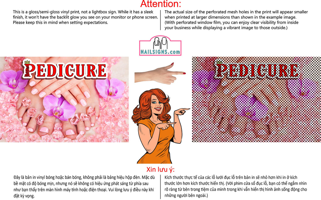 Pedicure 14 Perforated Mesh One Way Vision See-Through Window Vinyl Nail Salon Sign Horizontal
