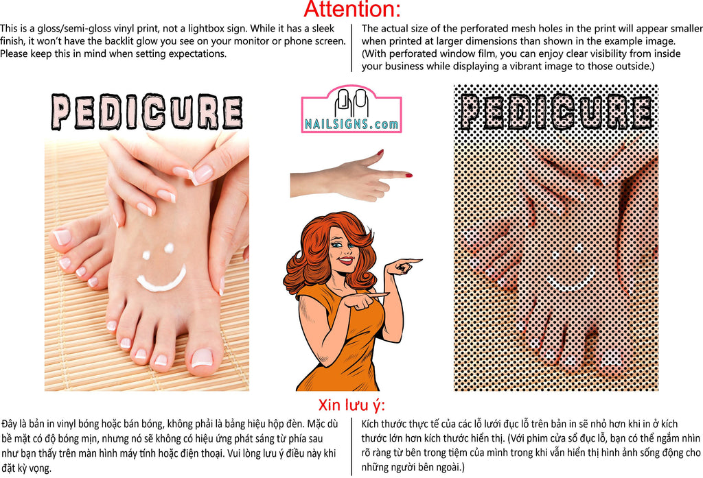 Pedicure 15 Perforated Mesh One Way Vision See-Through Window Vinyl Nail Salon Sign Vertical