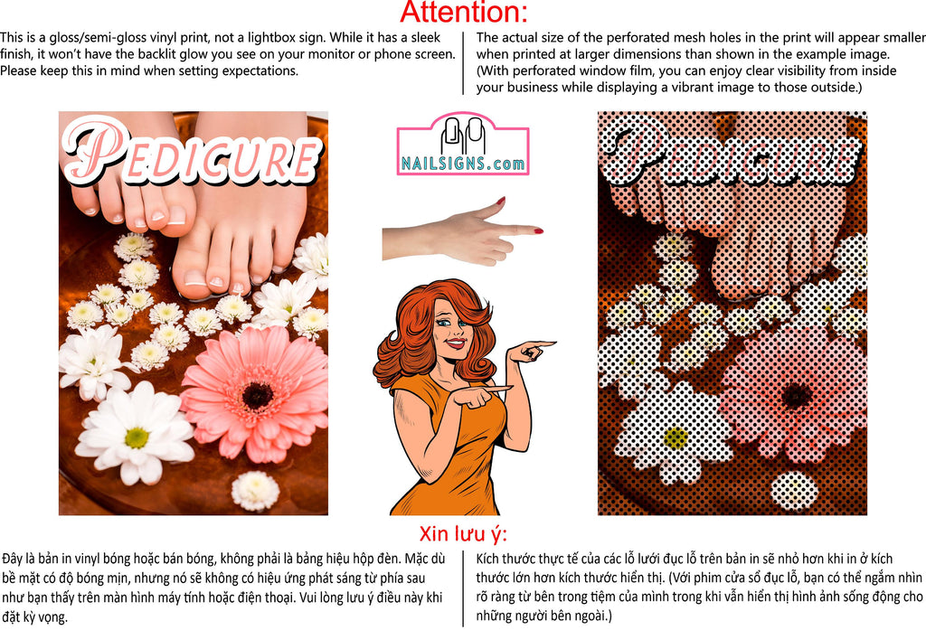 Pedicure 16 Perforated Mesh One Way Vision See-Through Window Vinyl Nail Salon Sign Vertical