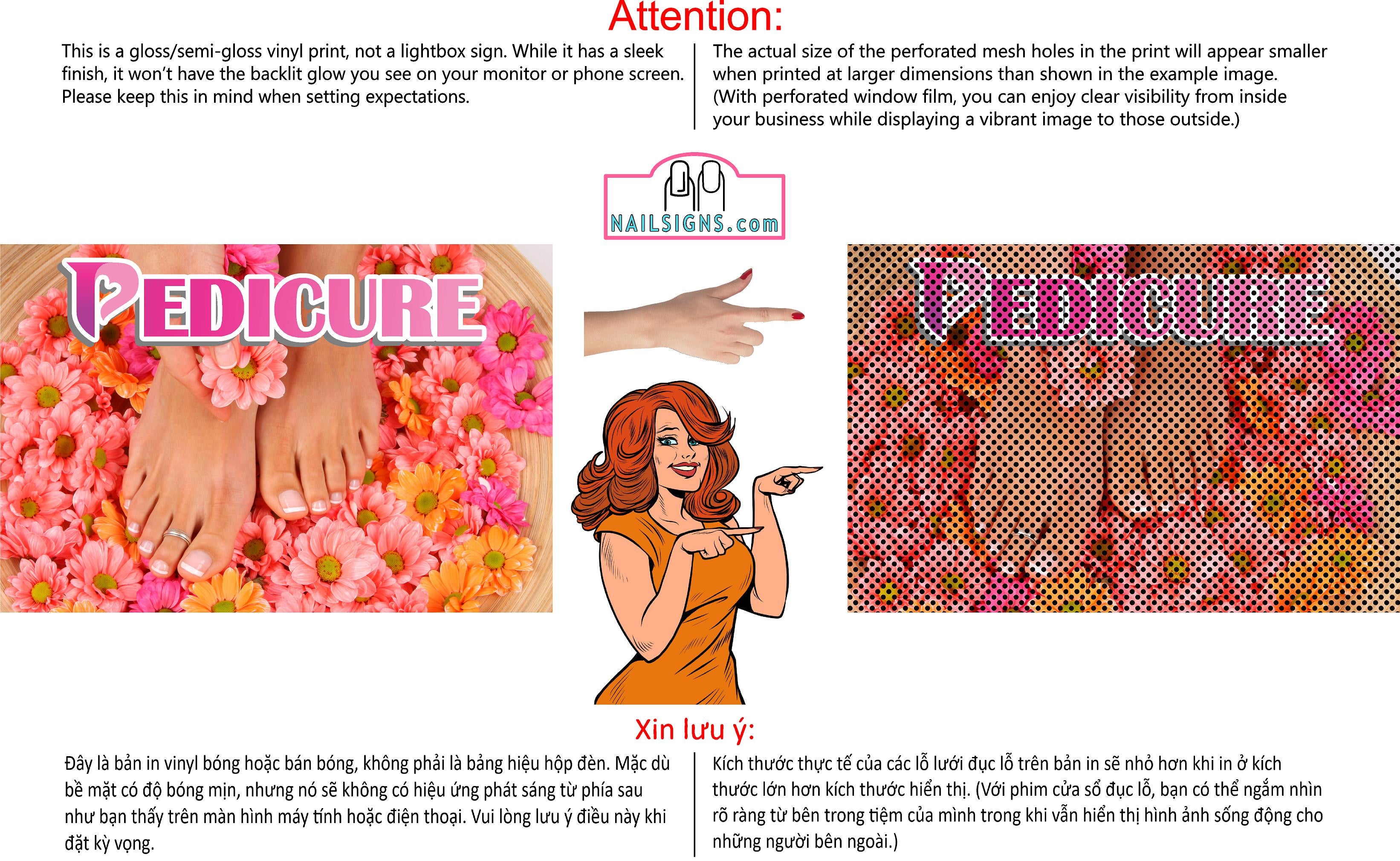 Pedicure 17 Perforated Mesh One Way Vision See-Through Window Vinyl Nail Salon Sign Horizontal