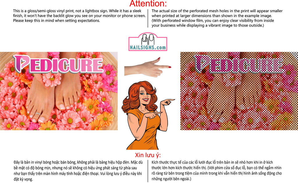 Pedicure 17 Perforated Mesh One Way Vision See-Through Window Vinyl Nail Salon Sign Horizontal
