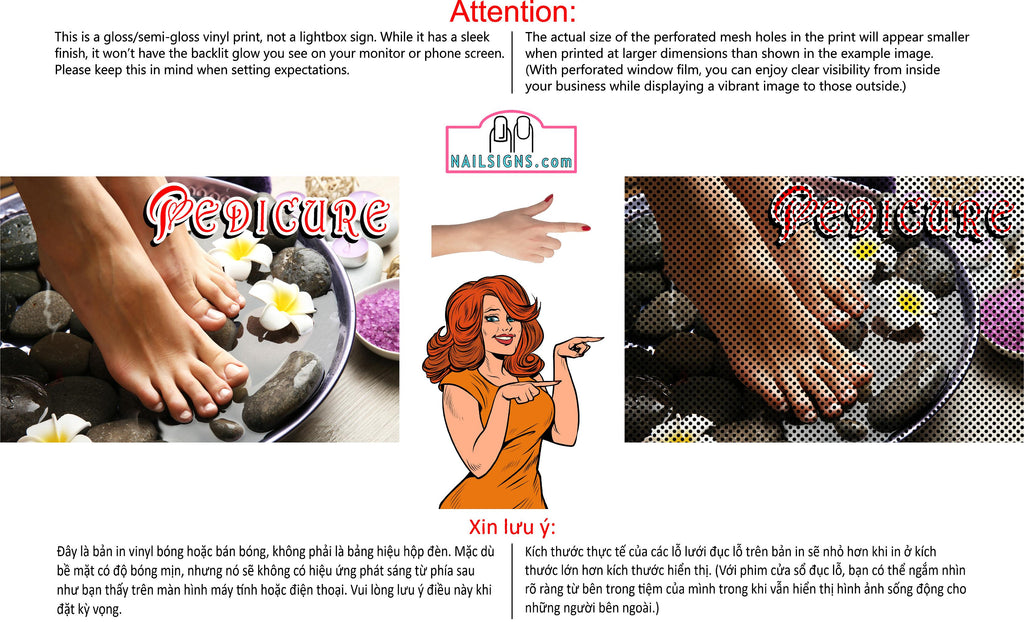 Pedicure 18 Perforated Mesh One Way Vision See-Through Window Vinyl Nail Salon Sign Horizontal