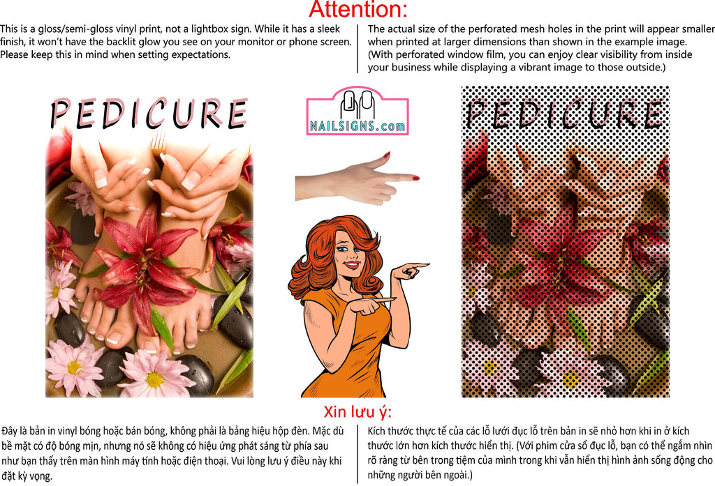 Pedicure 19 Perforated Mesh One Way Vision See-Through Window Vinyl Nail Salon Sign Vertical