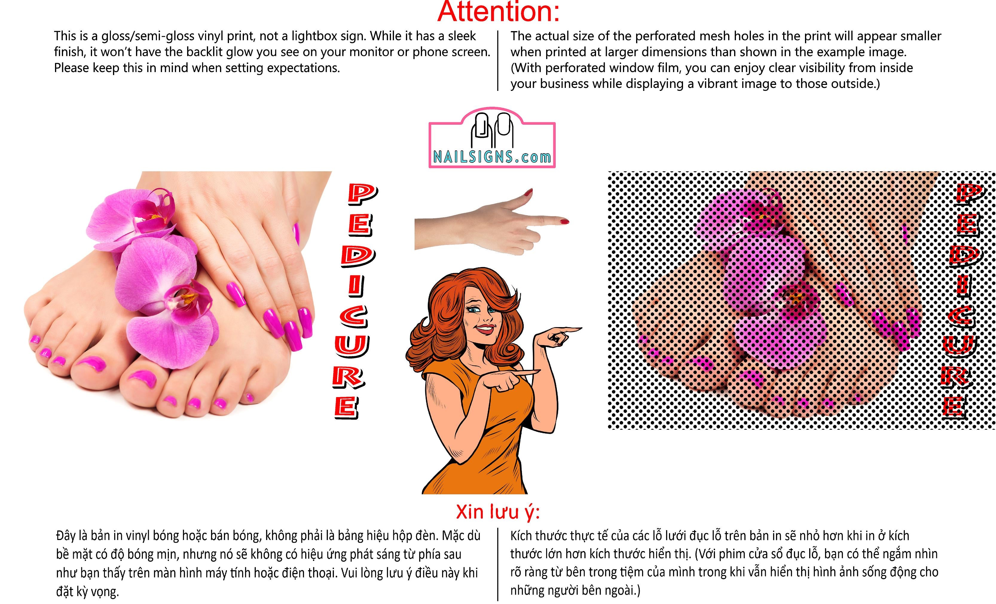 Pedicure 20 Perforated Mesh One Way Vision See-Through Window Vinyl Nail Salon Sign Horizontal