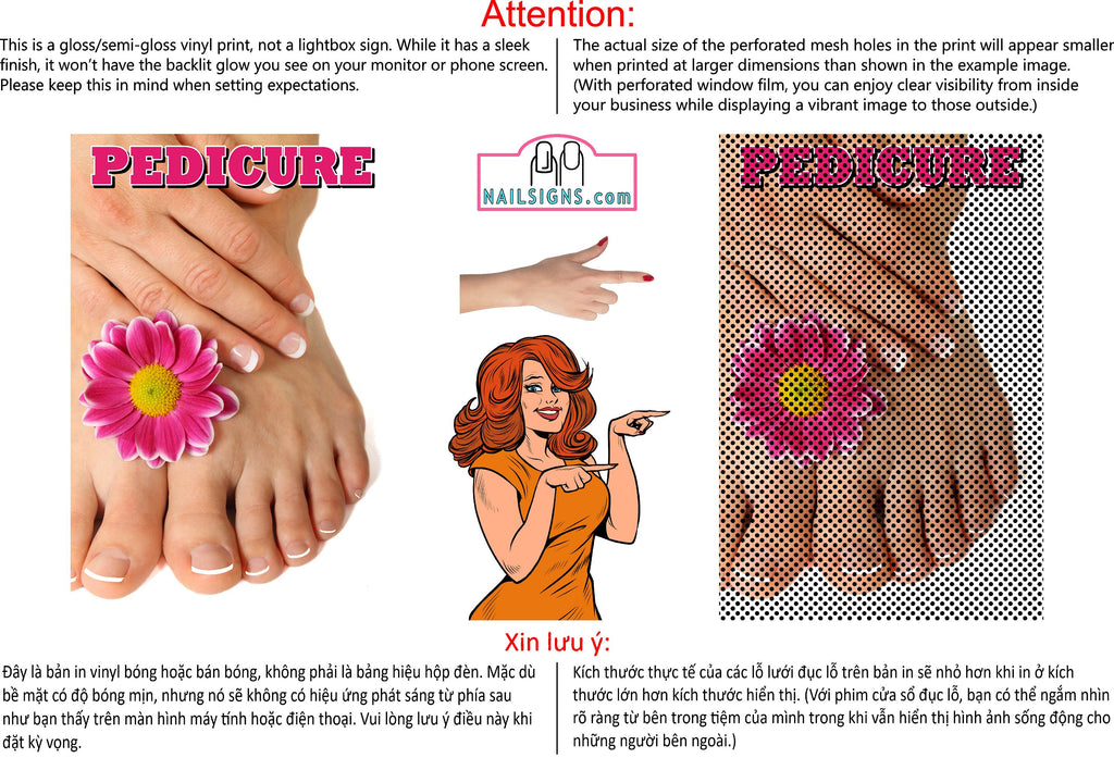 Pedicure 21 Perforated Mesh One Way Vision See-Through Window Vinyl Nail Salon Sign Vertical
