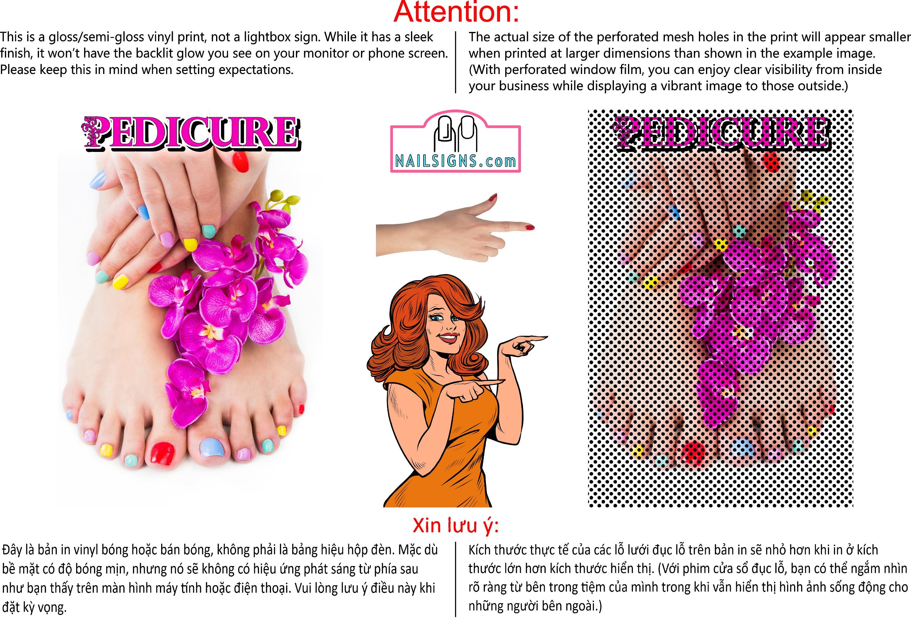 Pedicure 22 Perforated Mesh One Way Vision See-Through Window Vinyl Nail Salon Sign Vertical