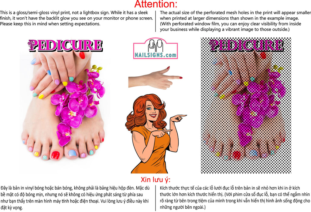 Pedicure 22 Perforated Mesh One Way Vision See-Through Window Vinyl Nail Salon Sign Vertical