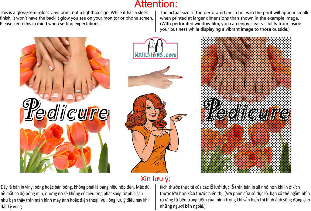 Pedicure 23 Perforated Mesh One Way Vision See-Through Window Vinyl Nail Salon Sign Vertical