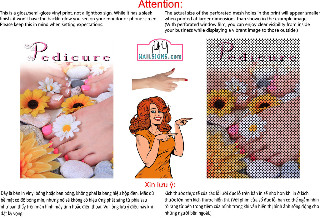Pedicure 24 Perforated Mesh One Way Vision See-Through Window Vinyl Nail Salon Sign Vertical