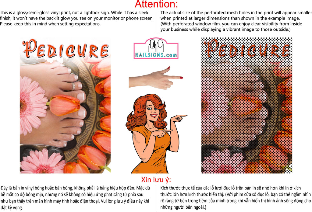 Pedicure 25 Perforated Mesh One Way Vision See-Through Window Vinyl Nail Salon Sign Vertical