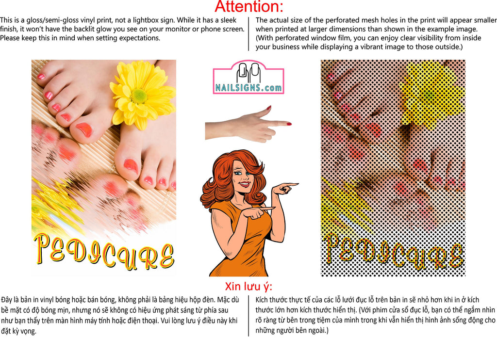 Pedicure 26 Perforated Mesh One Way Vision See-Through Window Vinyl Nail Salon Sign Vertical