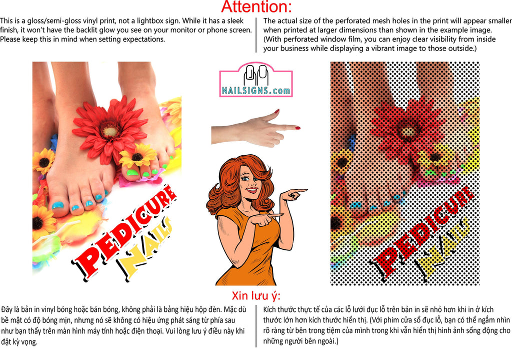 Pedicure 27 Perforated Mesh One Way Vision See-Through Window Vinyl Nail Salon Sign Vertical