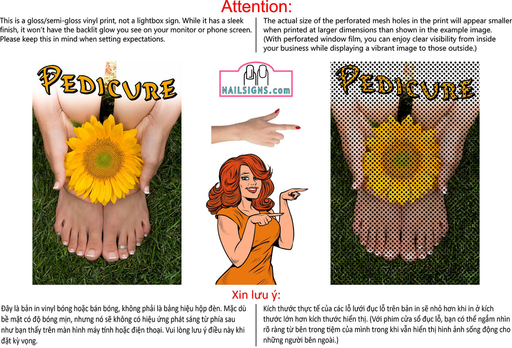 Pedicure 28 Perforated Mesh One Way Vision See-Through Window Vinyl Nail Salon Sign Vertical