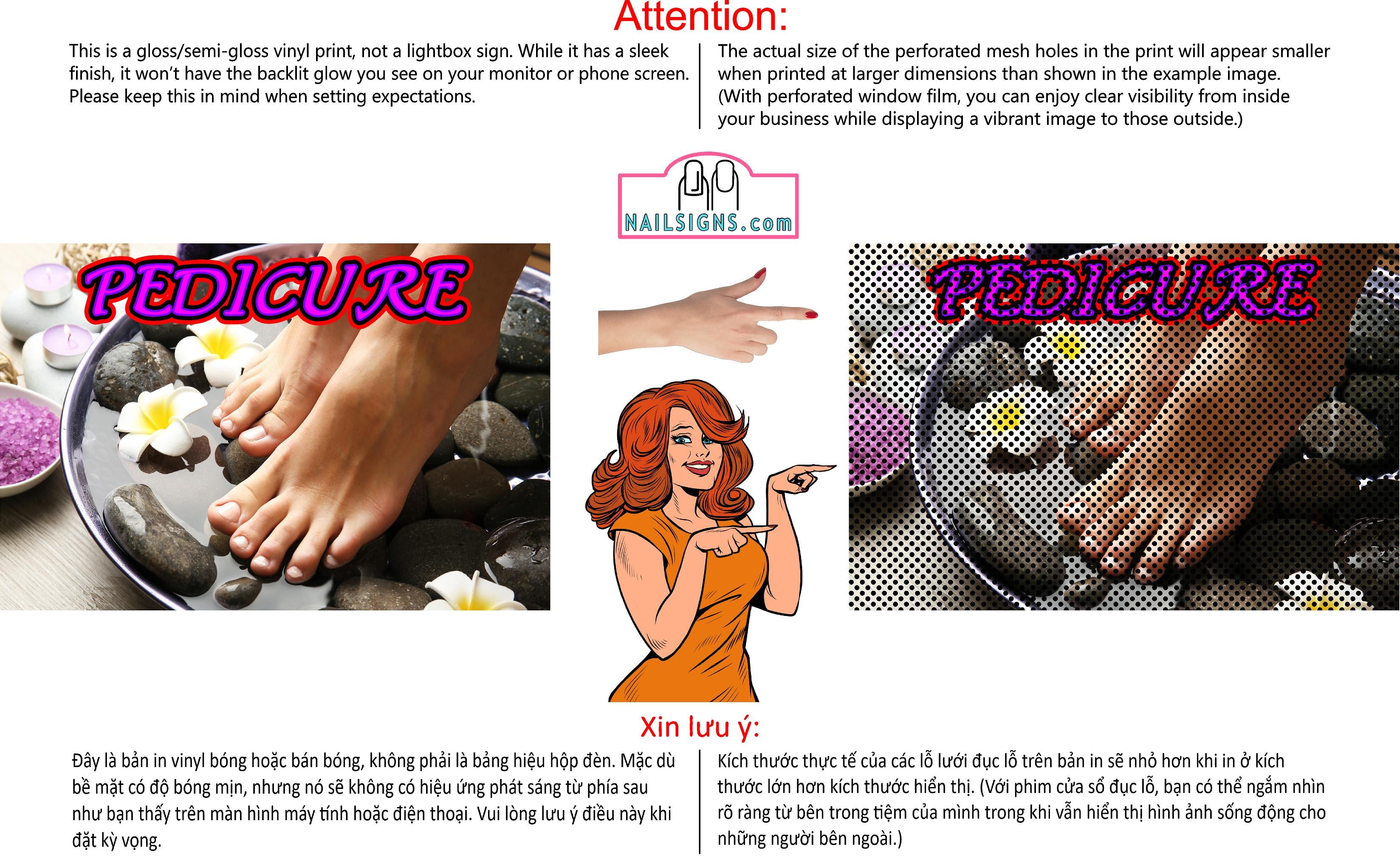 Pedicure 03 Perforated Mesh One Way Vision See-Through Window Vinyl Nail Salon Sign Horizontal