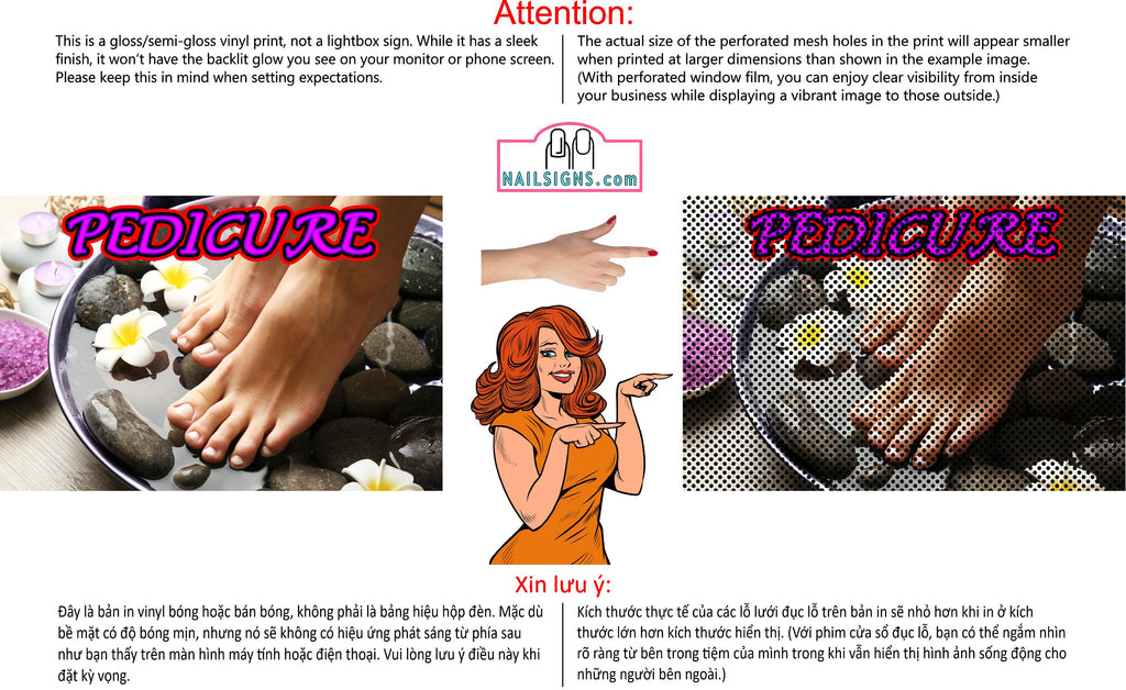 Pedicure 03 Perforated Mesh One Way Vision See-Through Window Vinyl Nail Salon Sign Horizontal