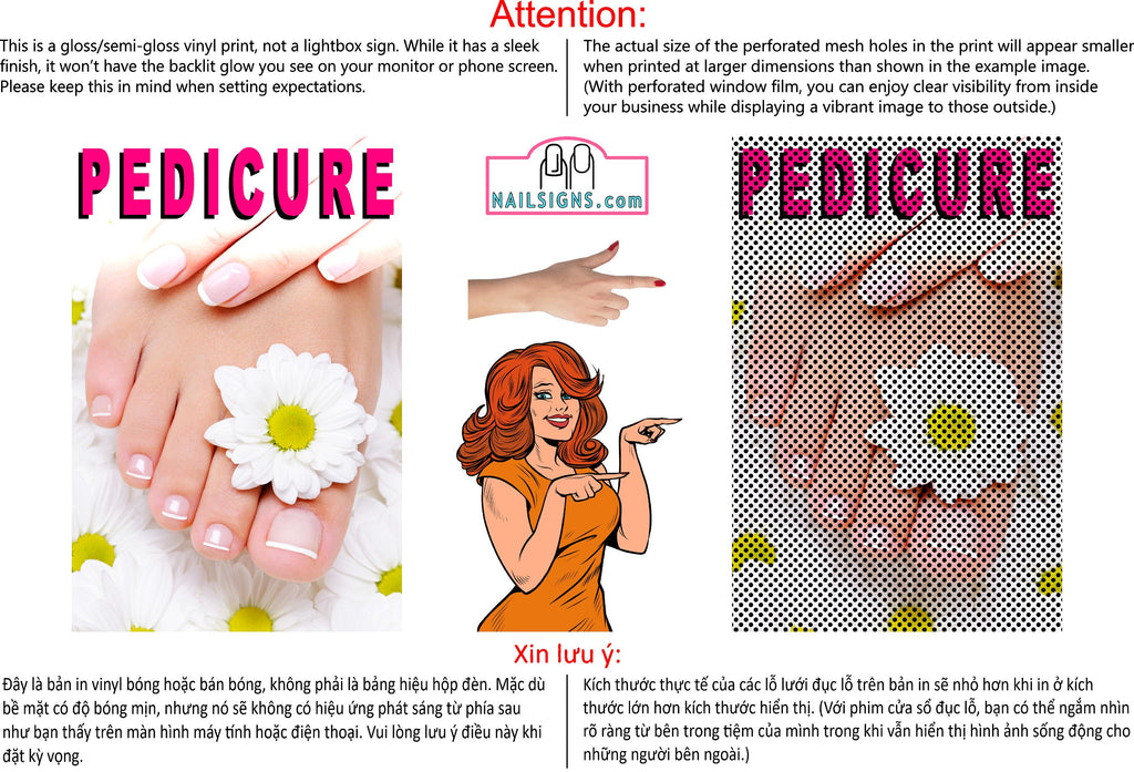 Pedicure 06 Perforated Mesh One Way Vision See-Through Window Vinyl Nail Salon Sign Vertical
