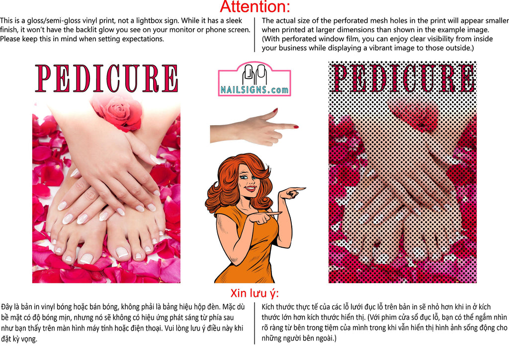 Pedicure 07 Perforated Mesh One Way Vision Perforated See-Through Window Vinyl Nail Salon Sign Vertical