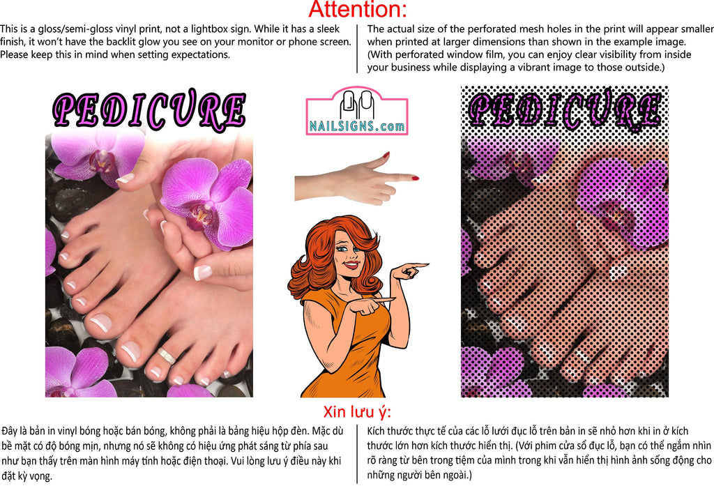 Pedicure 08 Perforated Mesh One Way Vision See-Through Window Vinyl Nail Salon Sign Vertical