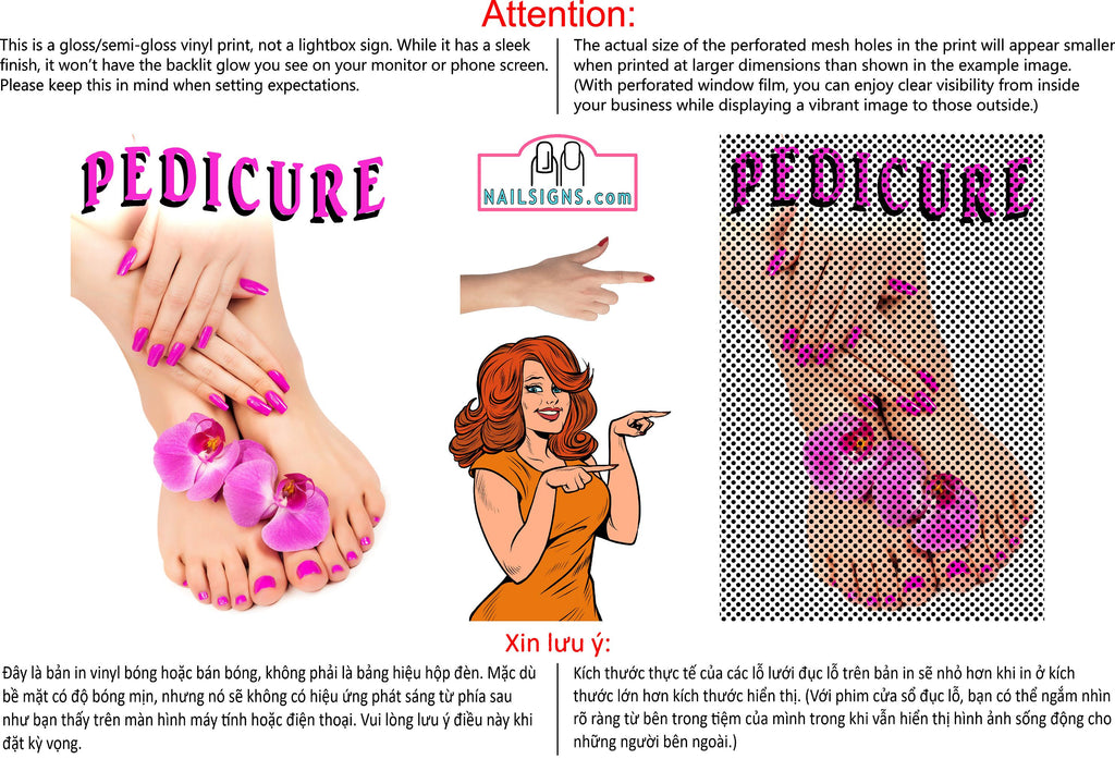 Pedicure 09 Perforated Mesh One Way Vision See-Through Window Vinyl Nail Salon Sign Vertical
