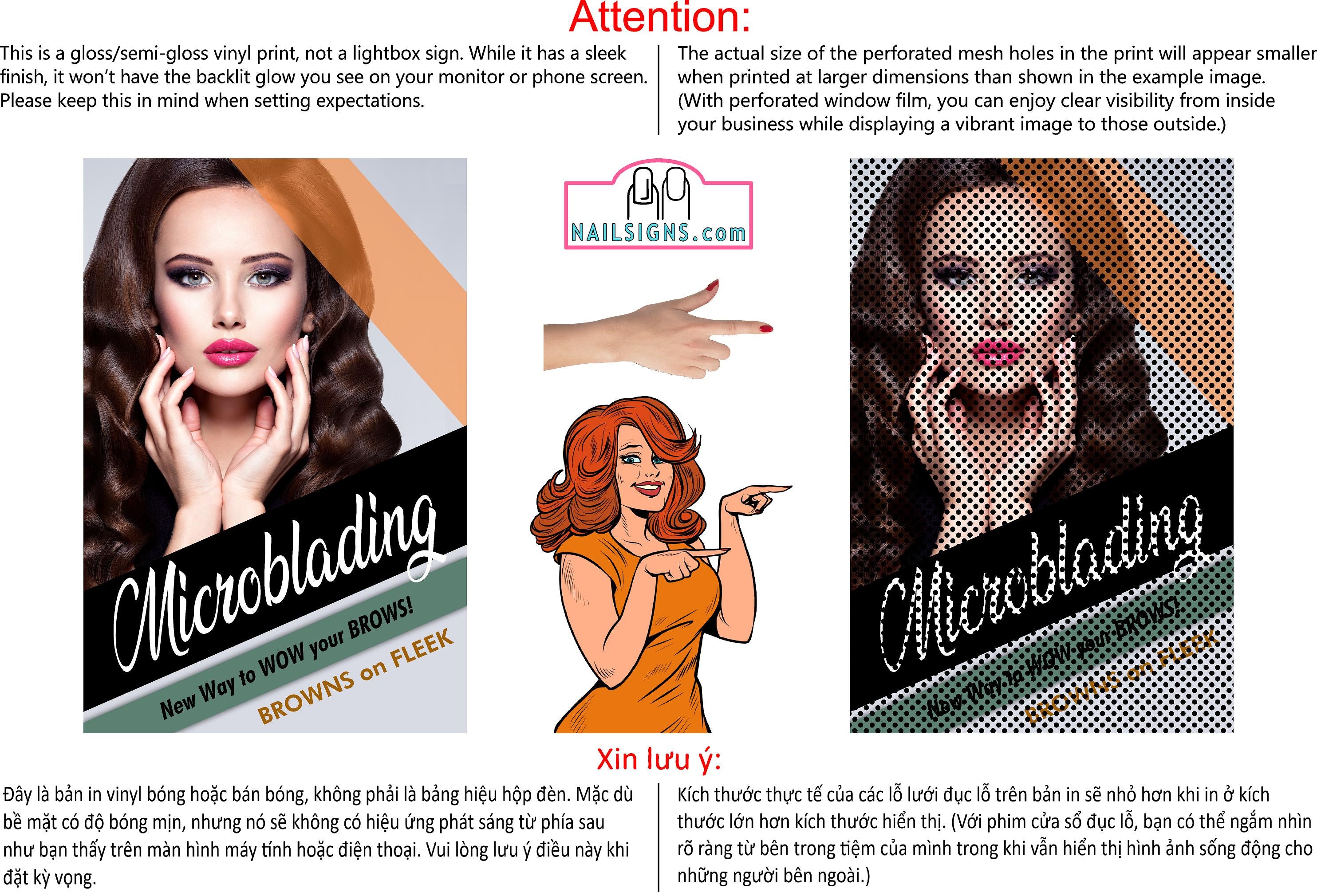 Permanent 15 Perforated Mesh One Way Vision See-Through Window Vinyl Makeup Eyebrows Lips Salon Sign Microblading Vertical