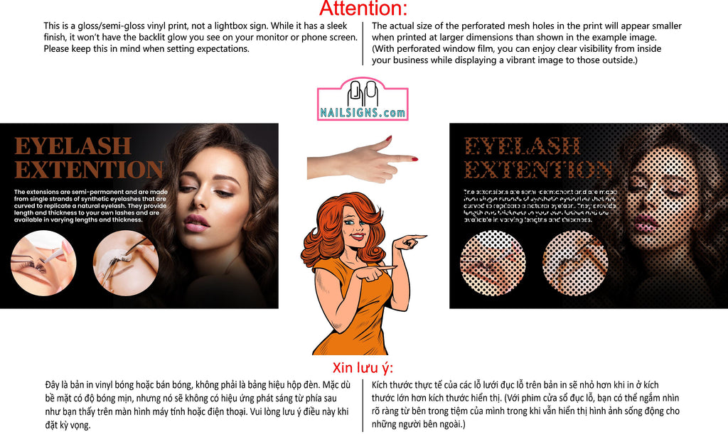 Permanent 20 Perforated Mesh One Way Vision See-Through Window Vinyl Makeup Eyebrows Lips Salon Sign Microblading Horizontal