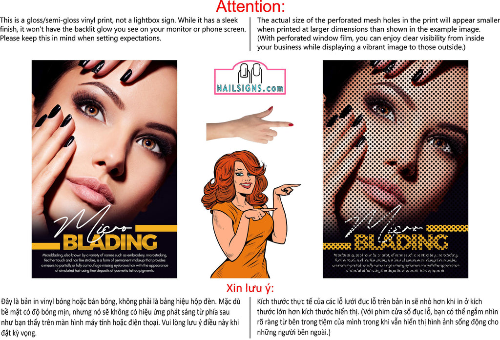 Permanent 21 Perforated Mesh One Way Vision See-Through Window Vinyl Makeup Eyebrows Lips Salon Sign Microblading Vertical