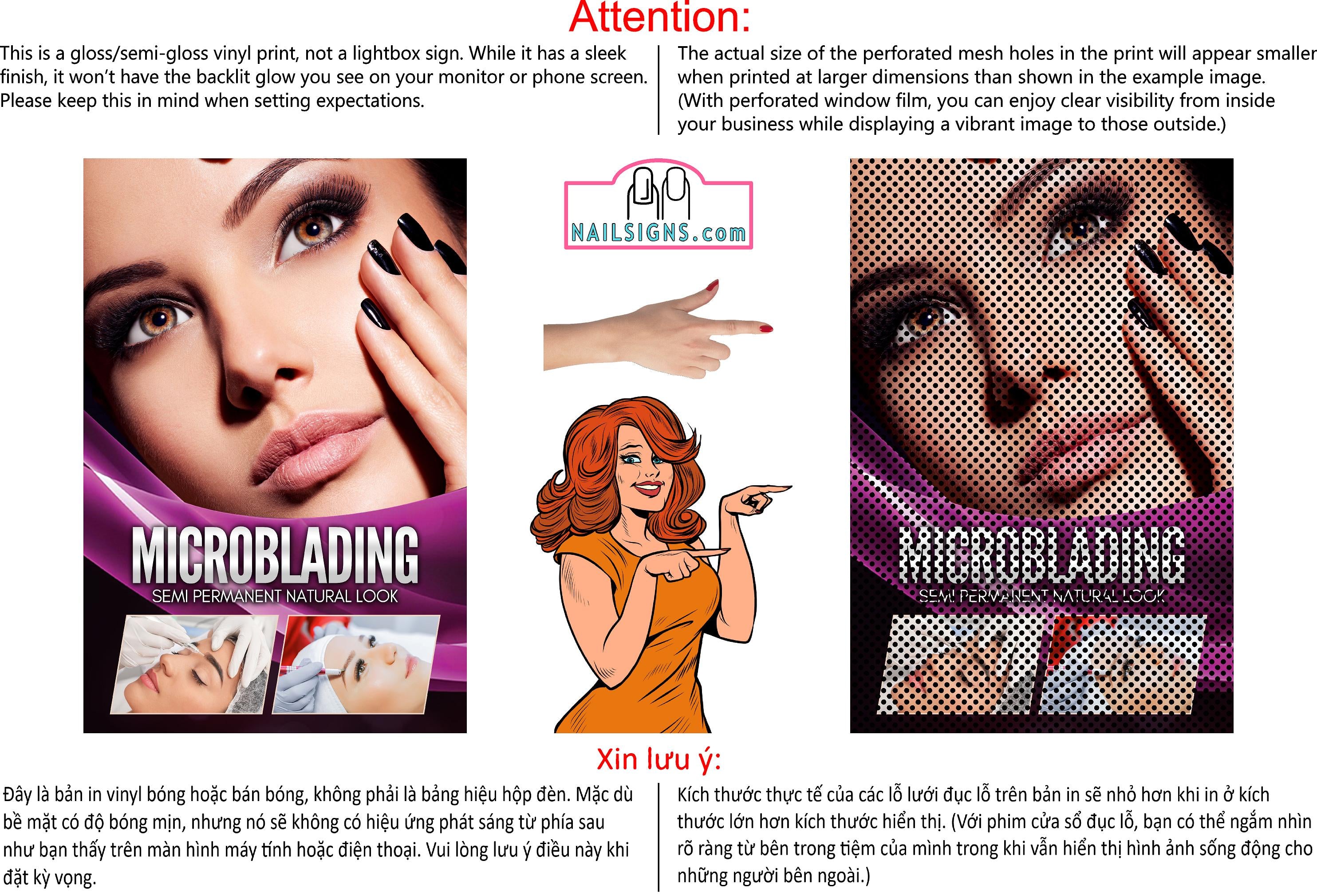 Permanent 23 Perforated Mesh One Way Vision See-Through Window Vinyl Makeup Eyebrows Lips Salon Sign Microblading Vertical