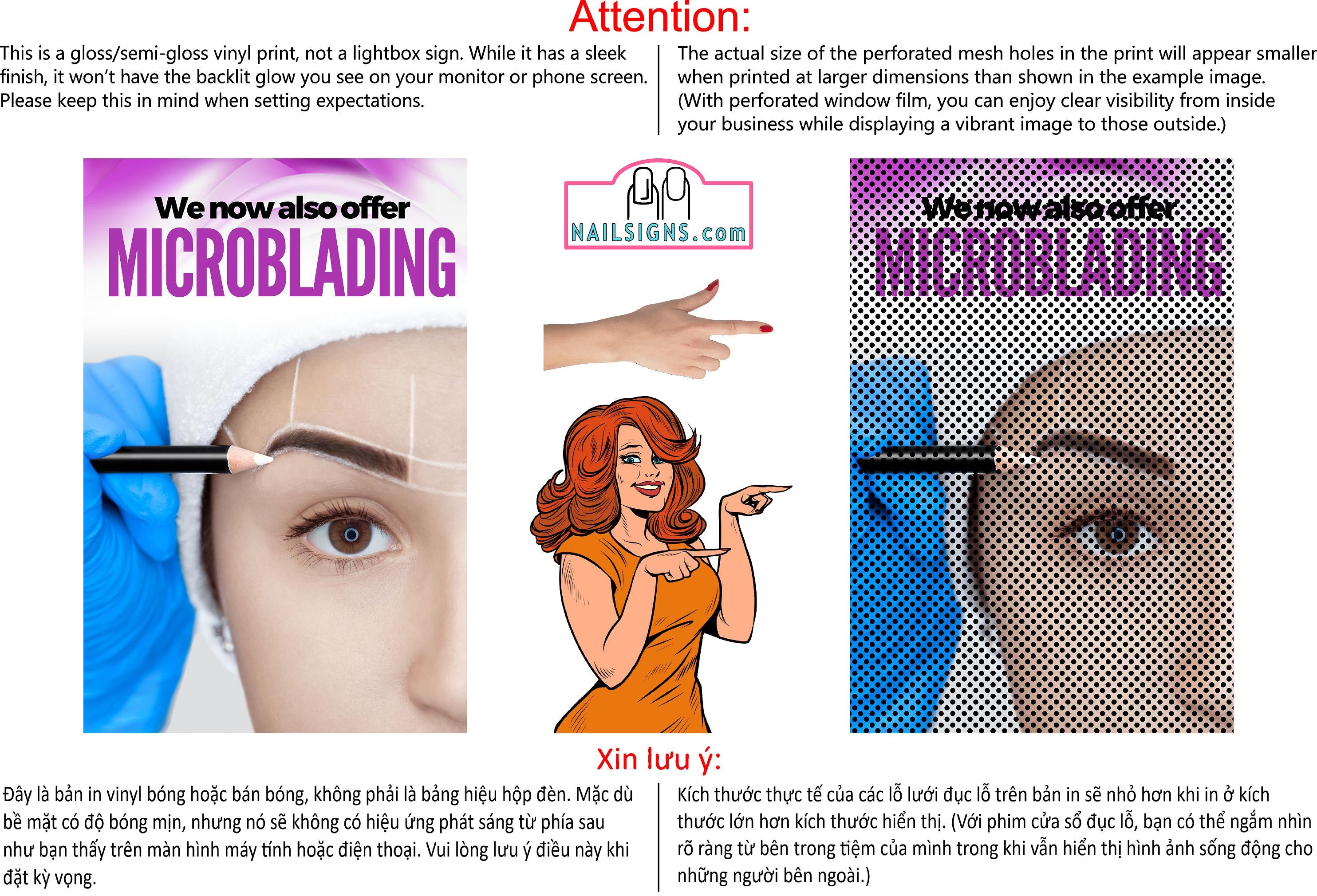 Permanent 25 Perforated Mesh One Way Vision See-Through Window Vinyl Makeup Eyebrows Lips Salon Sign Microblading Vertical