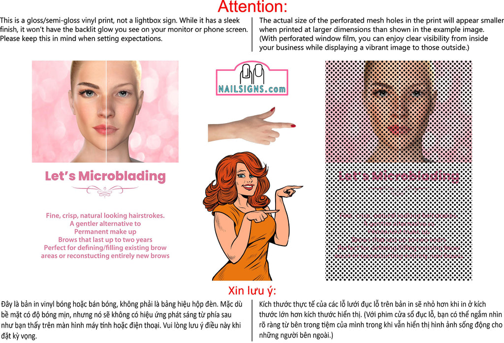 Permanent 28 Perforated Mesh One Way Vision See-Through Window Vinyl Makeup Eyebrows Lips Salon Sign Microblading Vertical