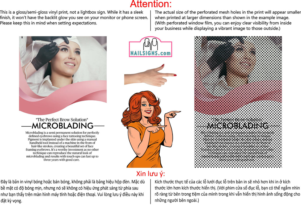 Permanent 31 Perforated Mesh One Way Vision See-Through Window Vinyl Makeup Eyebrows Lips Salon Sign Microblading Vertical