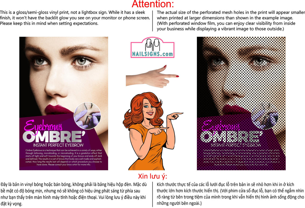 Permanent 32 Perforated Mesh One Way Vision See-Through Window Vinyl Makeup Eyebrows Ombre Salon Sign Microblading Vertical