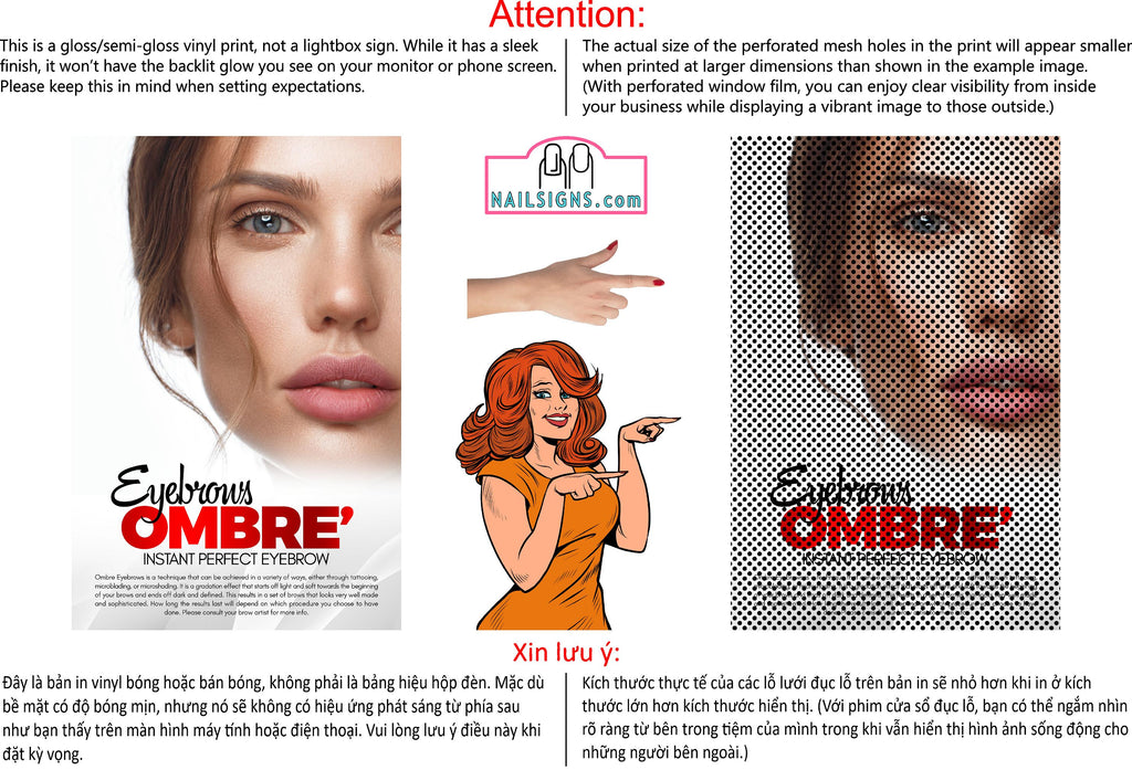 Permanent 34 Perforated Mesh One Way Vision See-Through Window Vinyl Eyebrows Ombre Salon Sign Microblading Vertical