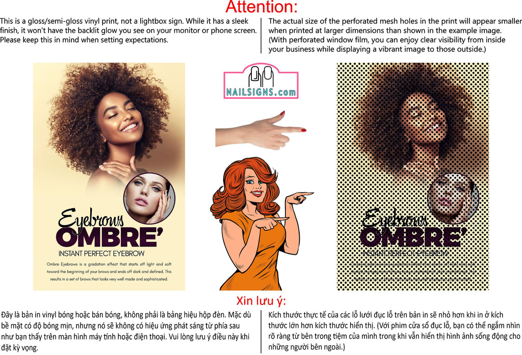 Permanent 35 Perforated Mesh One Way Vision See-Through Window Vinyl Eyebrows Ombre Salon Sign Microblading Vertical
