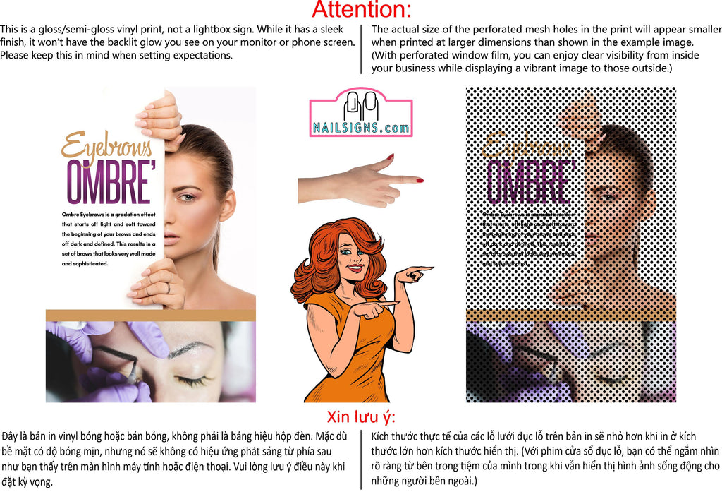 Permanent 37 Perforated Mesh One Way Vision See-Through Window Vinyl Eyebrows Ombre Salon Sign Microblading Vertical