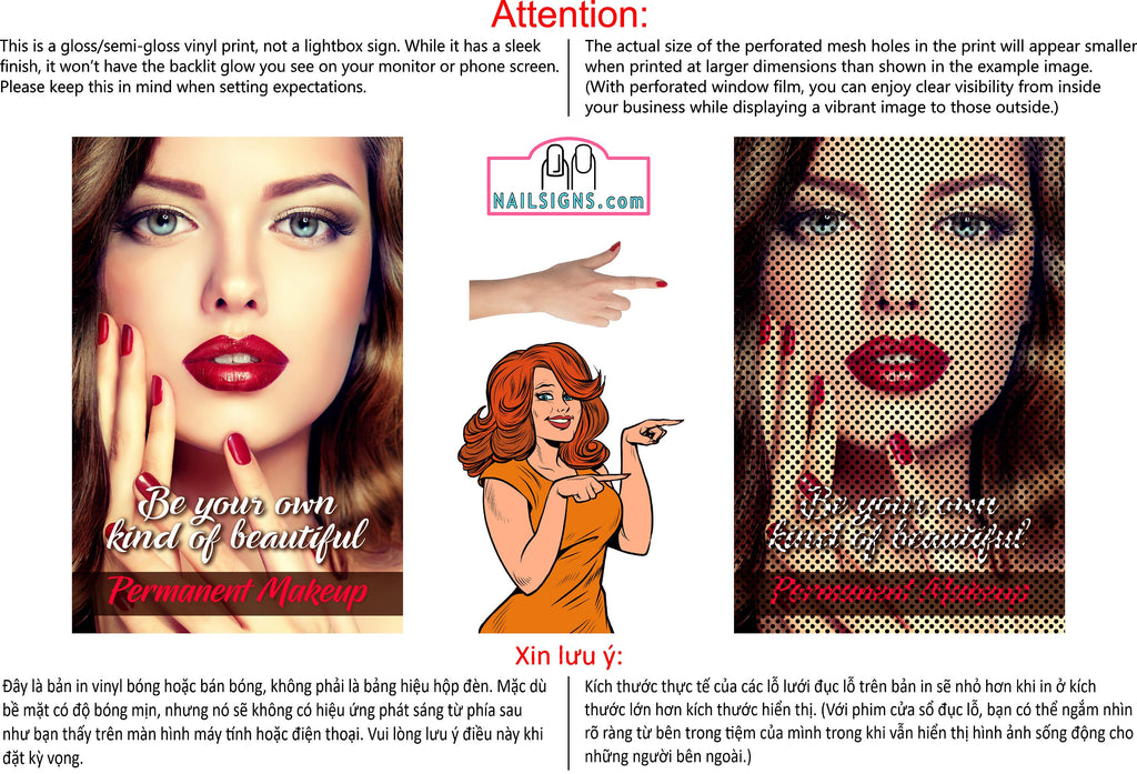 Permanent 03 Perforated Mesh One Way Vision See-Through Window Vinyl Makeup Eyebrows Lips Salon Sign Microblading Vertical