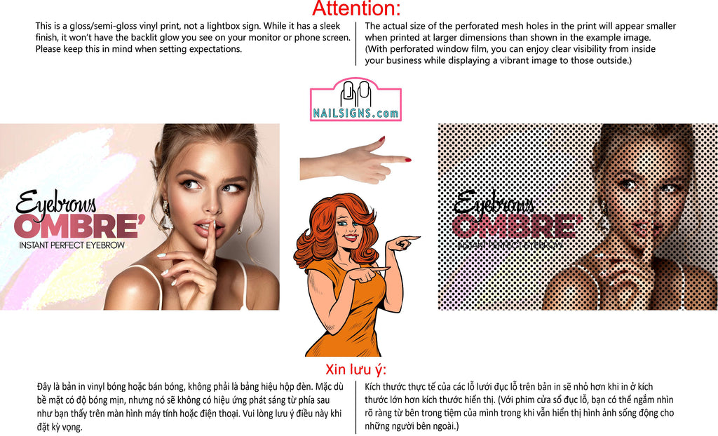 Permanent 40 Perforated Mesh One Way Vision See-Through Window Vinyl Ombre Eyebrows Salon Sign Microblading Horizontal